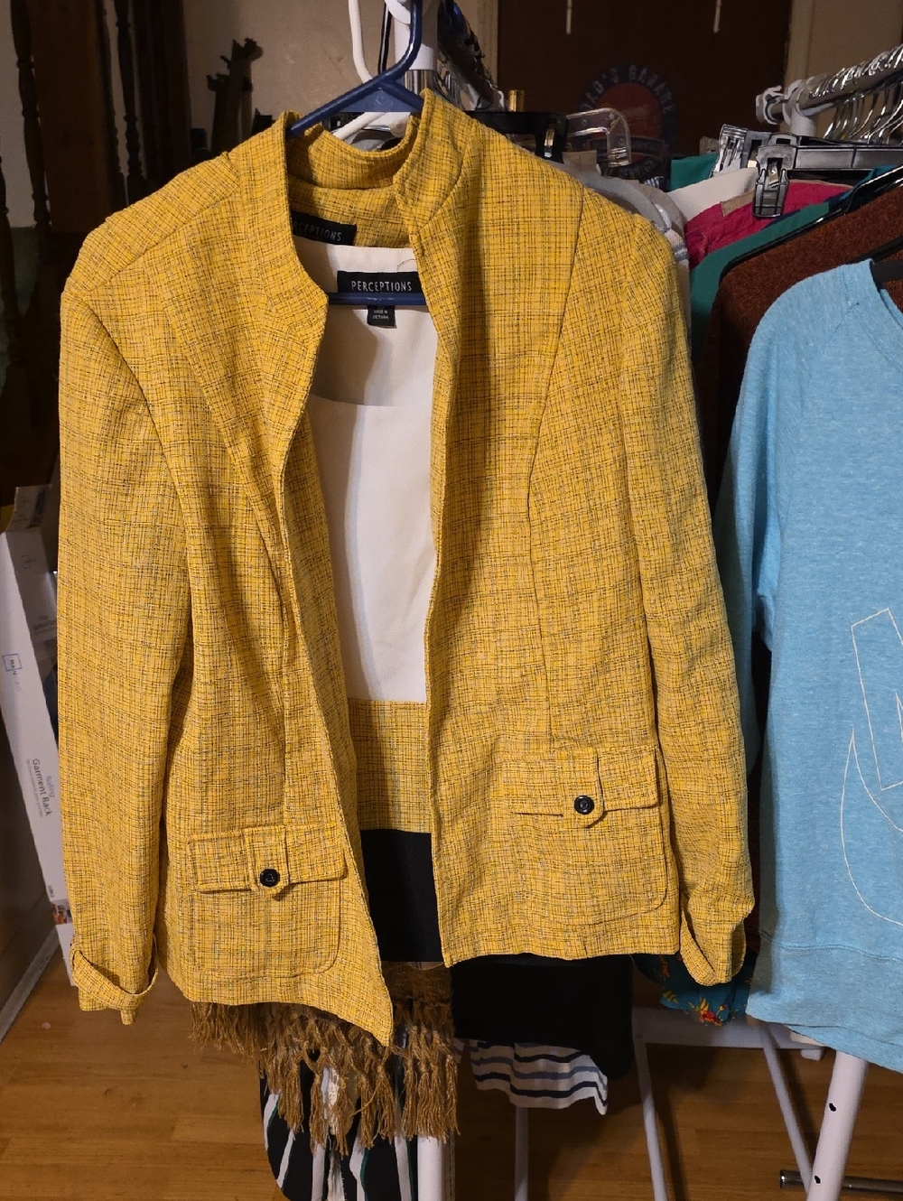 2pc Perceptions Yellow Textured Open-Front Jacket And Top